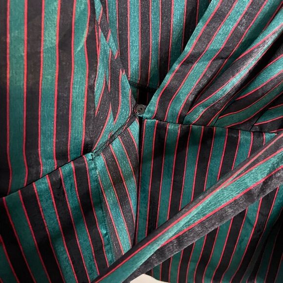 Zara Striped Sateen Wrap Blouse Medium Black - Picture 7 of 9